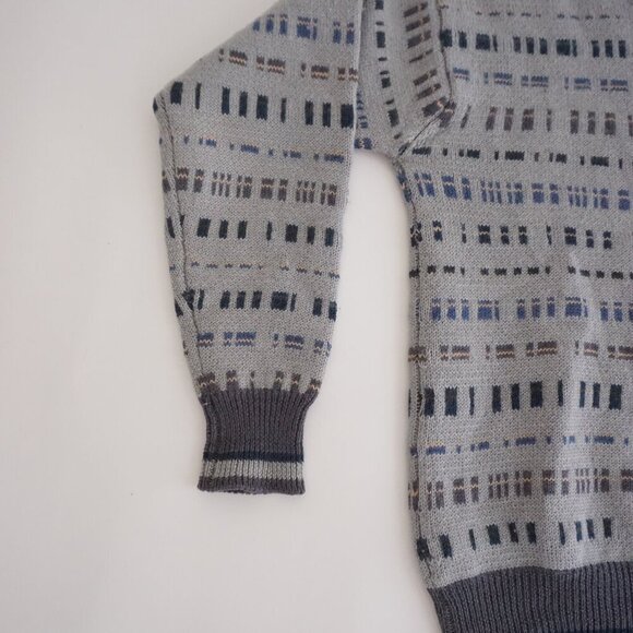 VTG '80s Woodstock By Bernard 100% Pure Virgin Wool Gray Blue Knit Sweater M - Picture 8 of 9